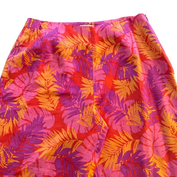 Allison Taylor Women's 100% Silk Red Pink Floral Pants Trouser, Size 6 - Picture 3 of 9